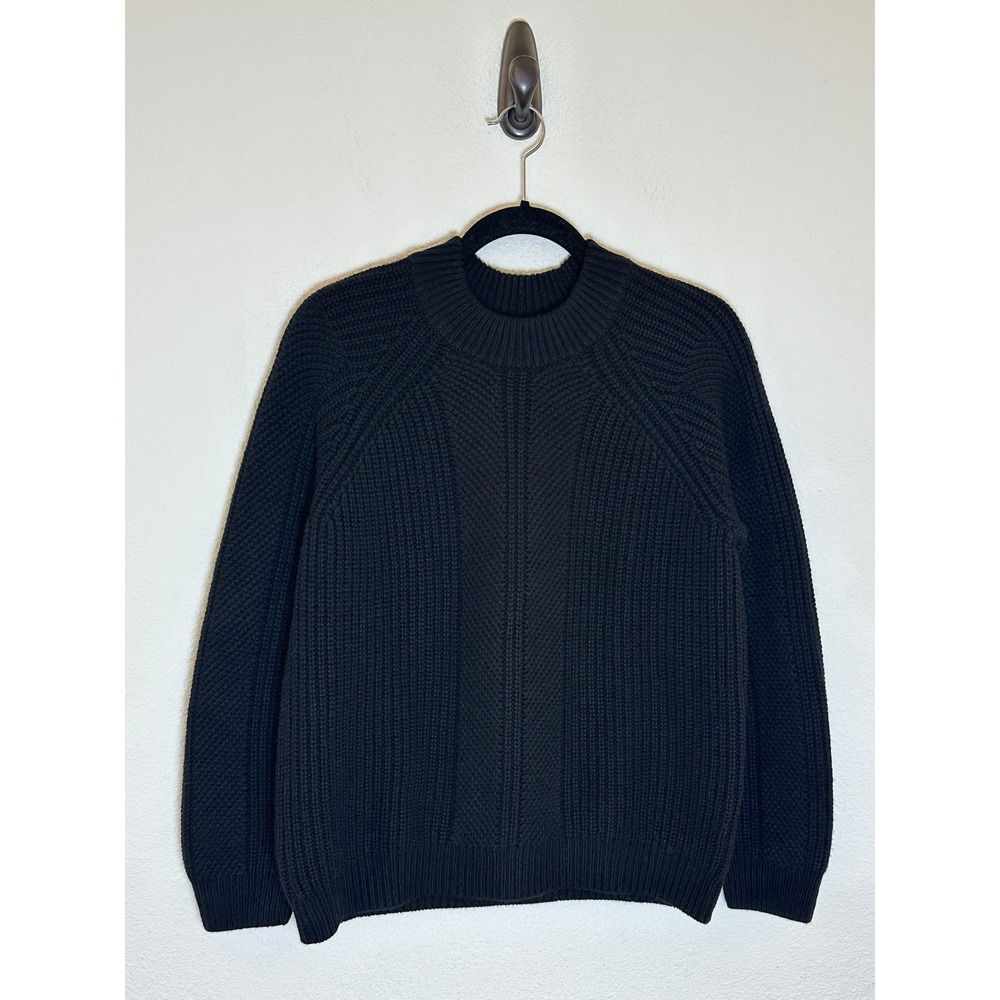 Naadam Black Cashmere Wool Chunky Ribbed Crewneck Knit Sweater Cozy M